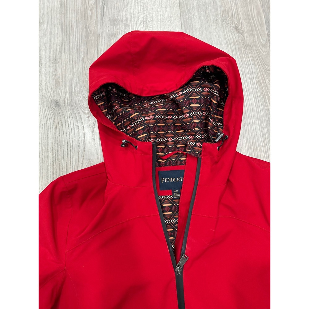 Pendleton Womens Red Hooded Softshell Jacket Sz M Southwestern Geometric Lined